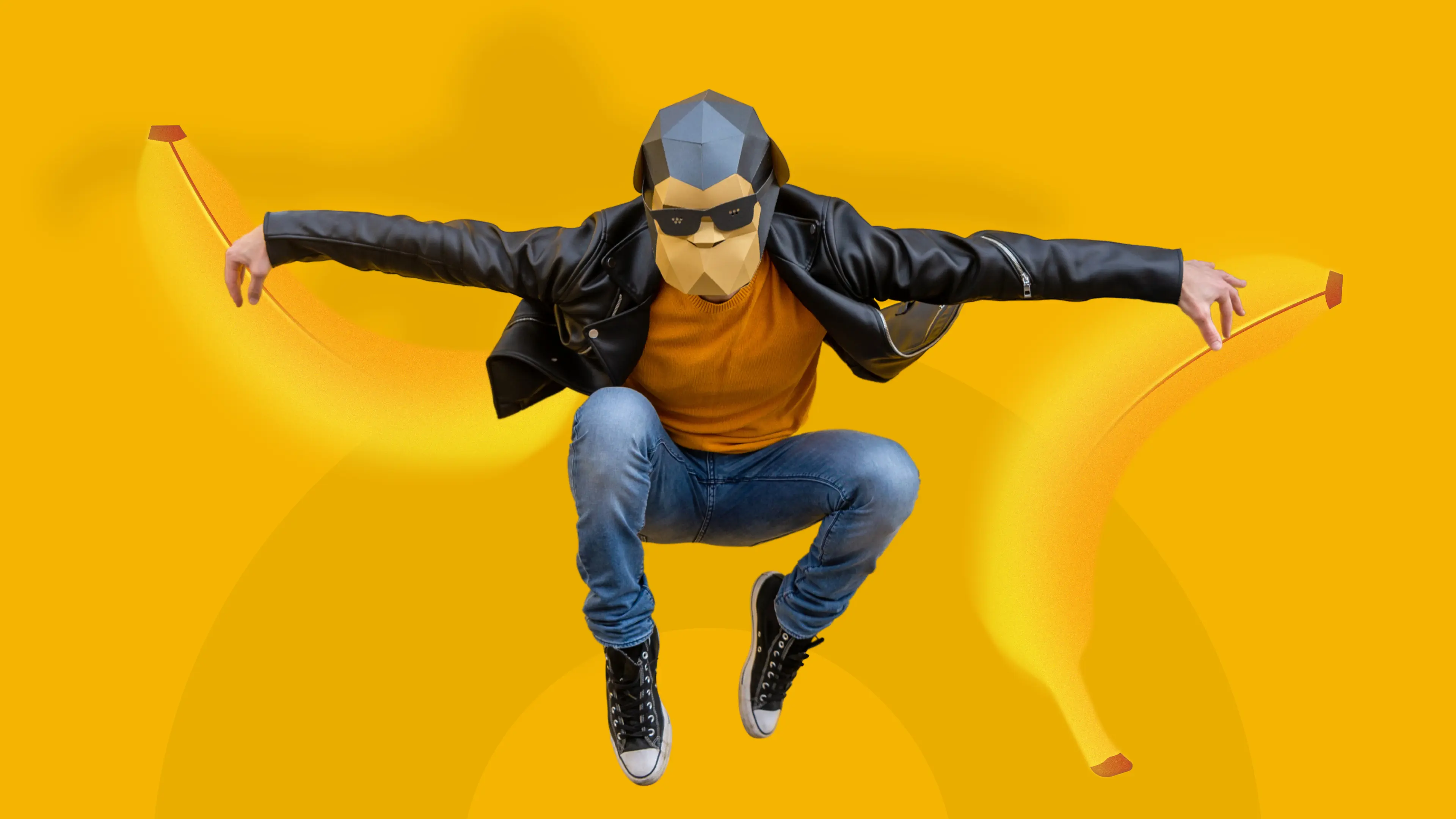Seo Man personaje de Brainiac Monkeys esta saltando